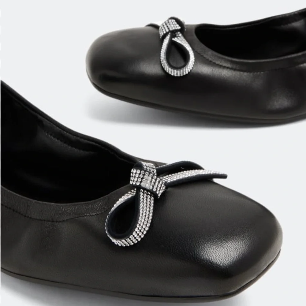 NEW Stuart Weitzman SW Bow ballerina black lamb skin leather flats women size 8